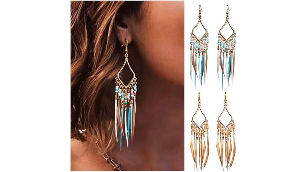 bead feather tassel earrings