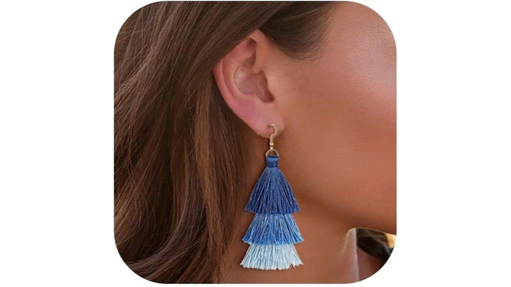 blue tassel dangle earrings