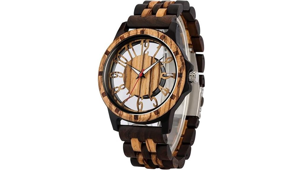 brown wooden quartz watch