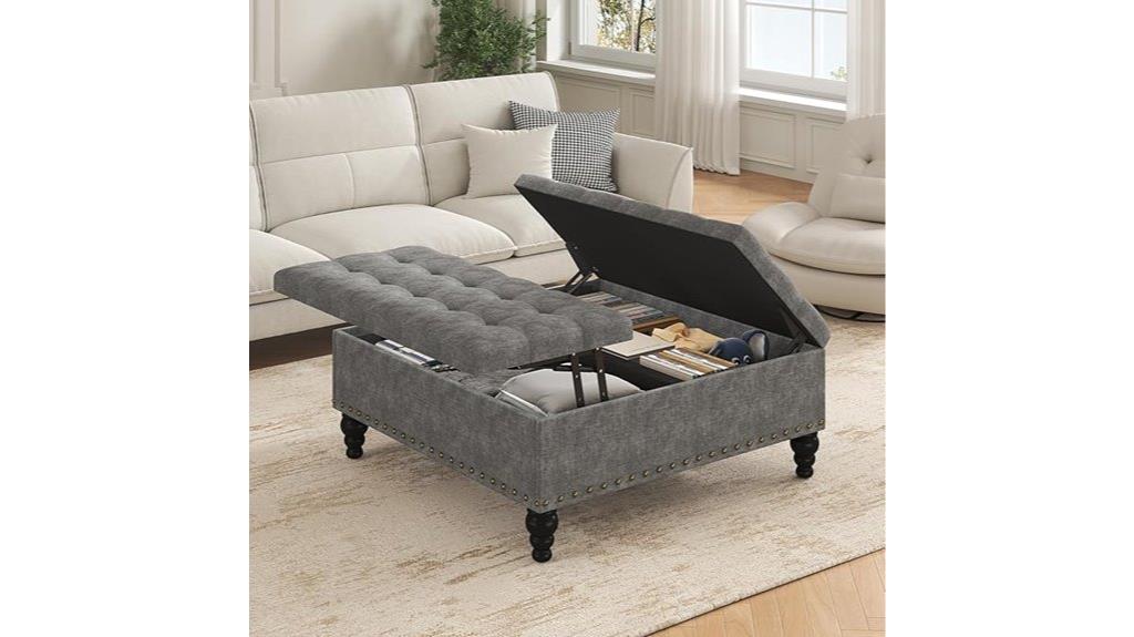dark grey lift top ottoman