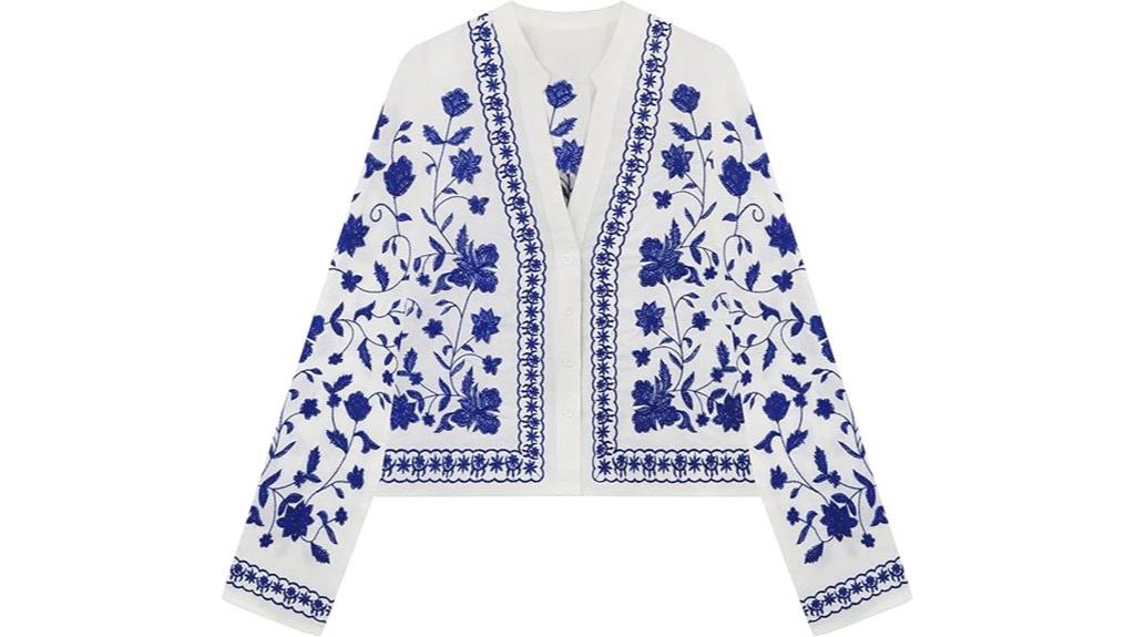 floral embroidered v neck coat