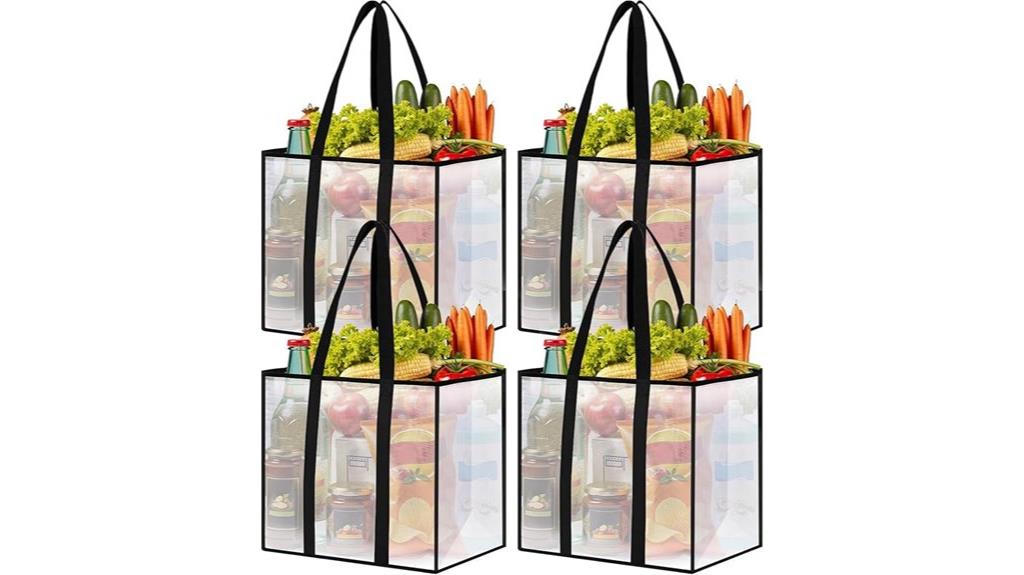 four reusable grocery bags