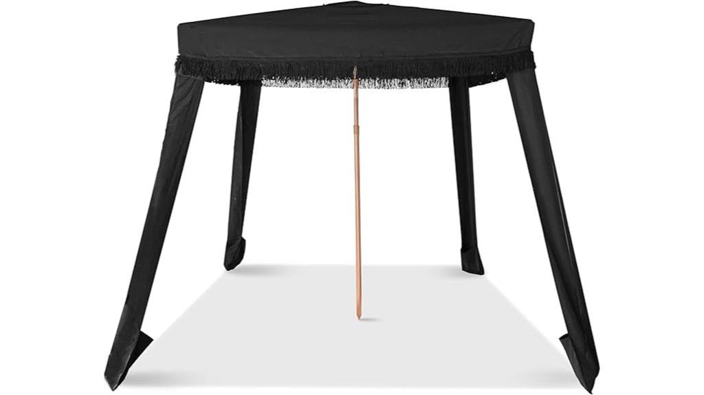 fringe decorated beach umbrella