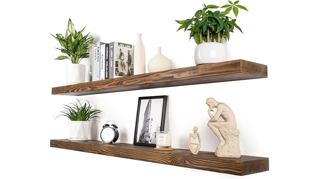 long walnut shelves set