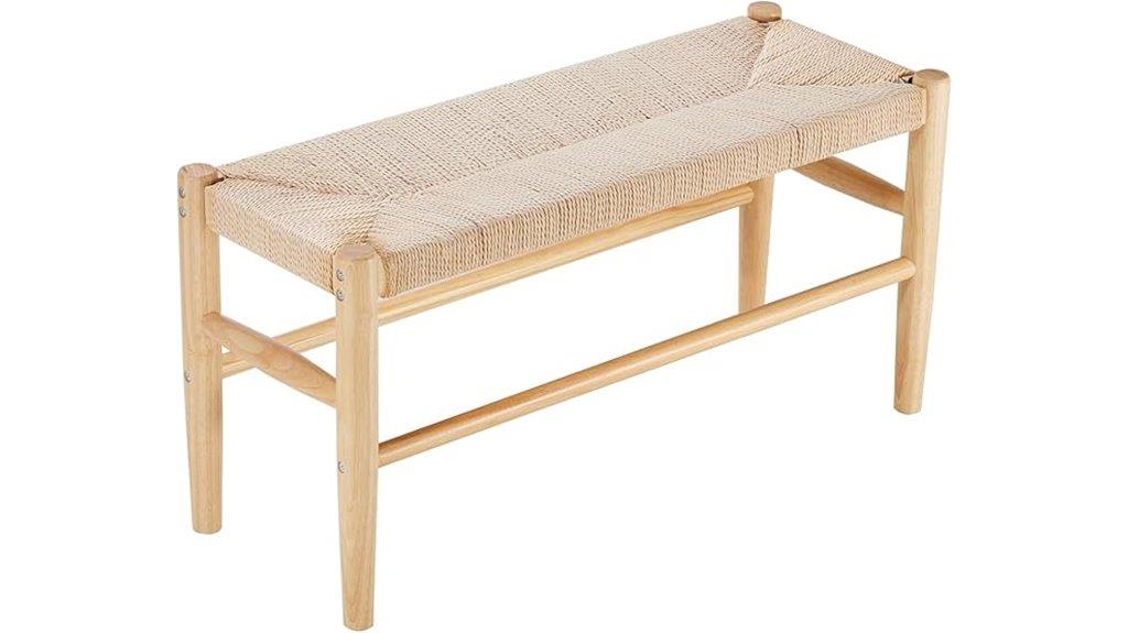 rattan bench with oak legs