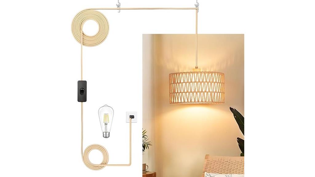 rattan fabric dimmable pendant
