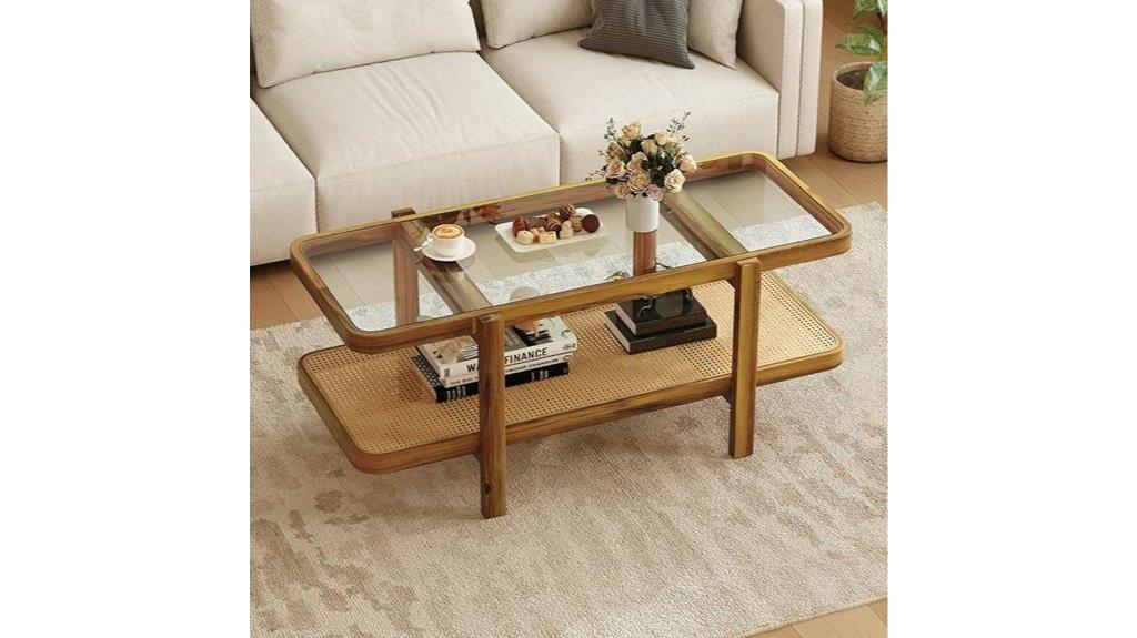 rattan glass storage table