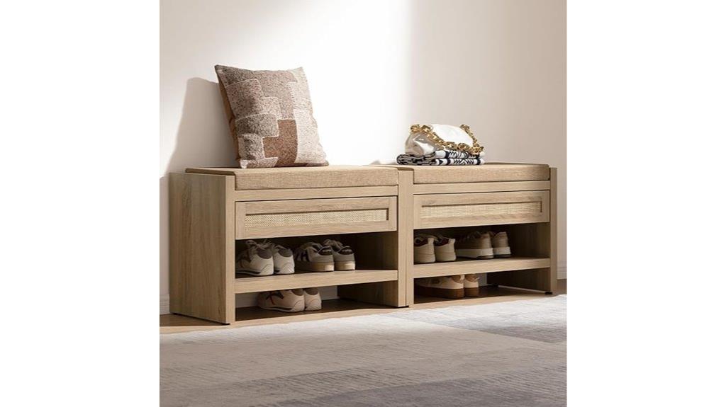 rattan shoe bench set