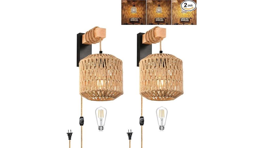rattan wall sconce set