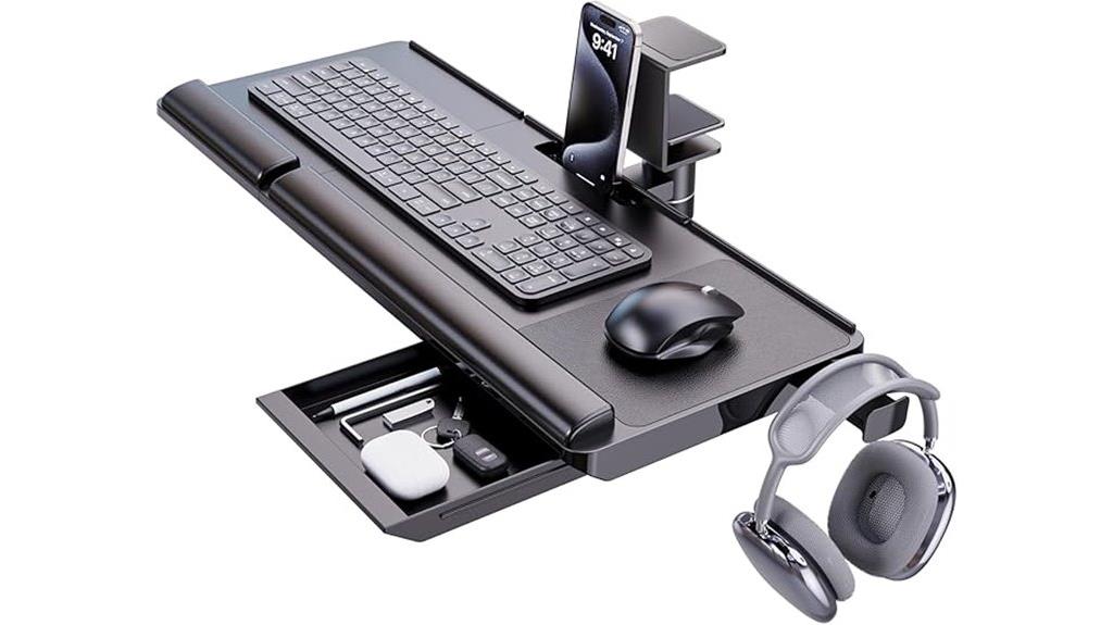 rotating under desk keyboard tray