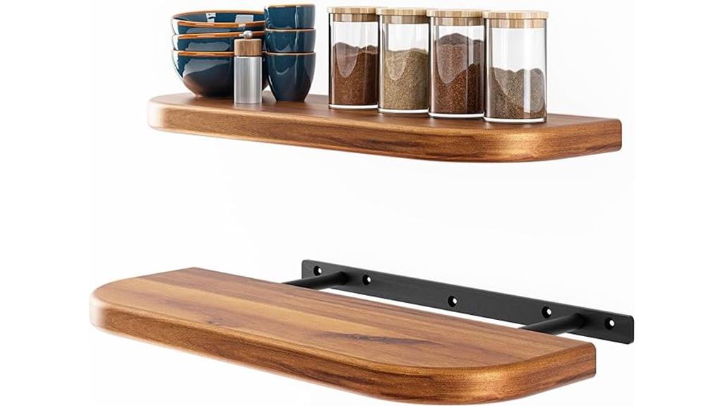 round edge acacia shelves