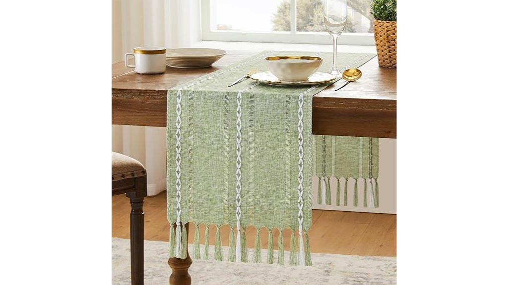 sage green hemstitched runner