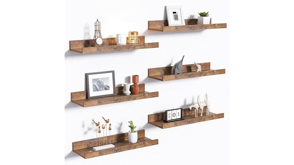 six wall mounted floating shelves