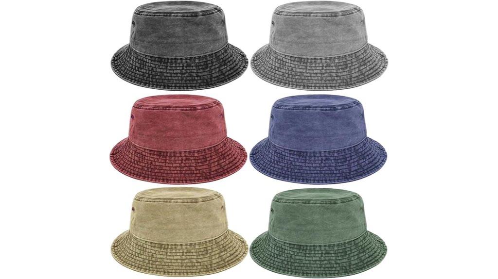 six washed cotton hats