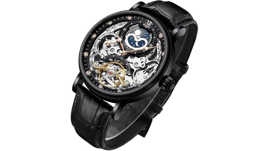 skeleton automatic leather watch