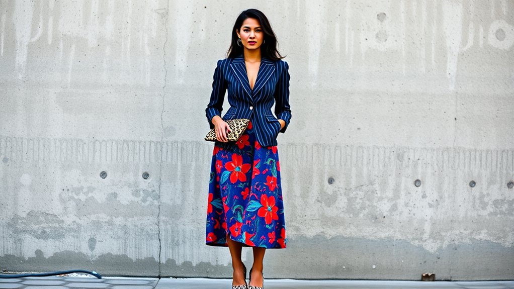 confident contrasting print pairing